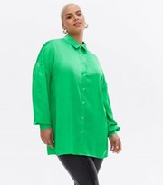 New Look Curves Green Satin Oversized Shirt